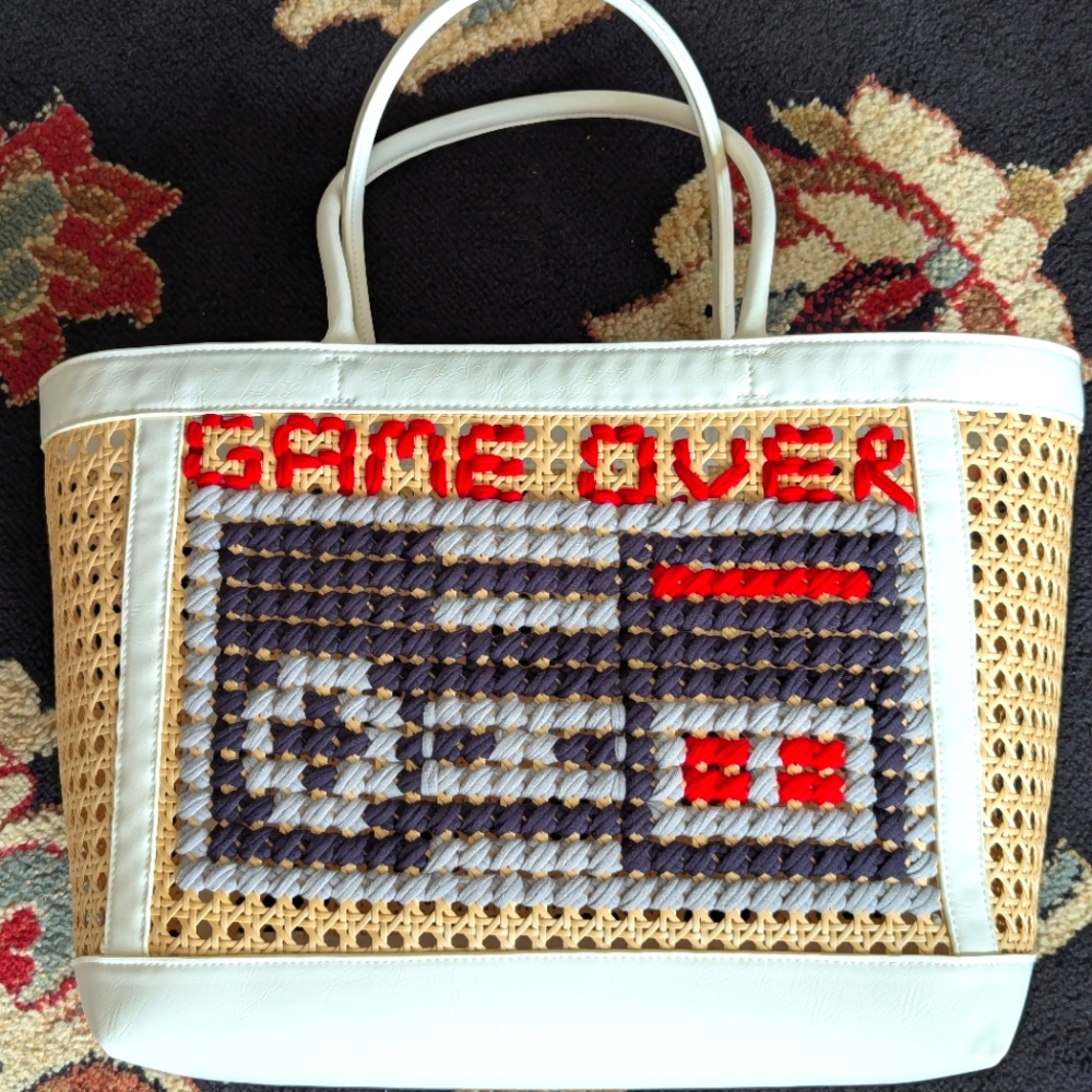 NWT HANDMADE Retro Game Cross Stitch Tote